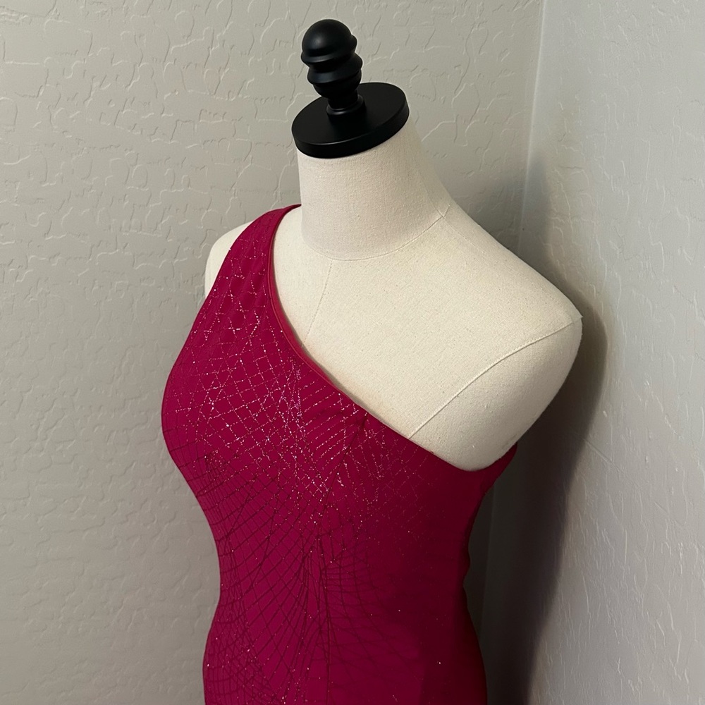 🔴CLEARANCE NEW JOVANI SZ 6 MAGENTA SHIMMER ONE SHOULDER FORMAL EVENING GOWN - Picture 5 of 16